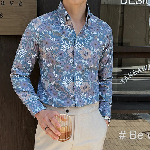 Load image into Gallery viewer, Men&#39;s Long Sleeved Printed Shirt Turn-down Collar Casual Stylish Single Breasted Style Male Handsome Clothing 9W1649
