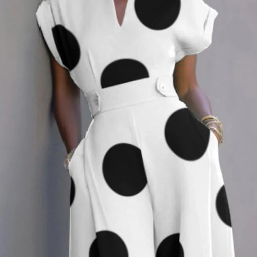 Load image into Gallery viewer, Summer Autumn Women&#39;s Retro Polka-dot Romper Short Sleeves One Pieces Wide Leg Long Pants Elegant Jumpsuits for Women
