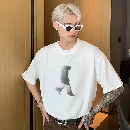 Load image into Gallery viewer, Round Collar Male T-shirt Short Sleeve Photocopy Design Figure Pattern Male Top Korean New Chic Men&#39;s Wear Loose Fit 9C6899
