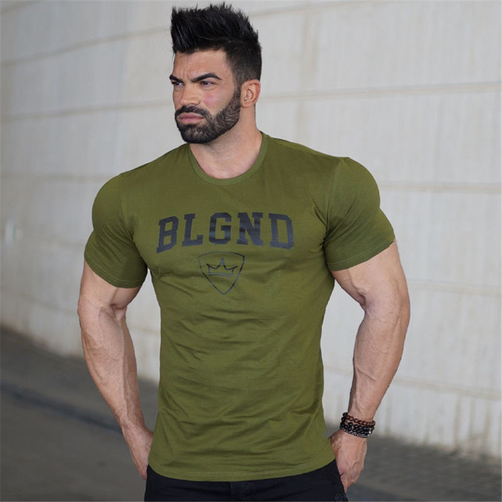 Black Casual Print T-shirt Men Fitness Bodybuilding Short Sleeve Shirts Gym Workout Cotton Tee Tops Male Summer Fashion Clothing