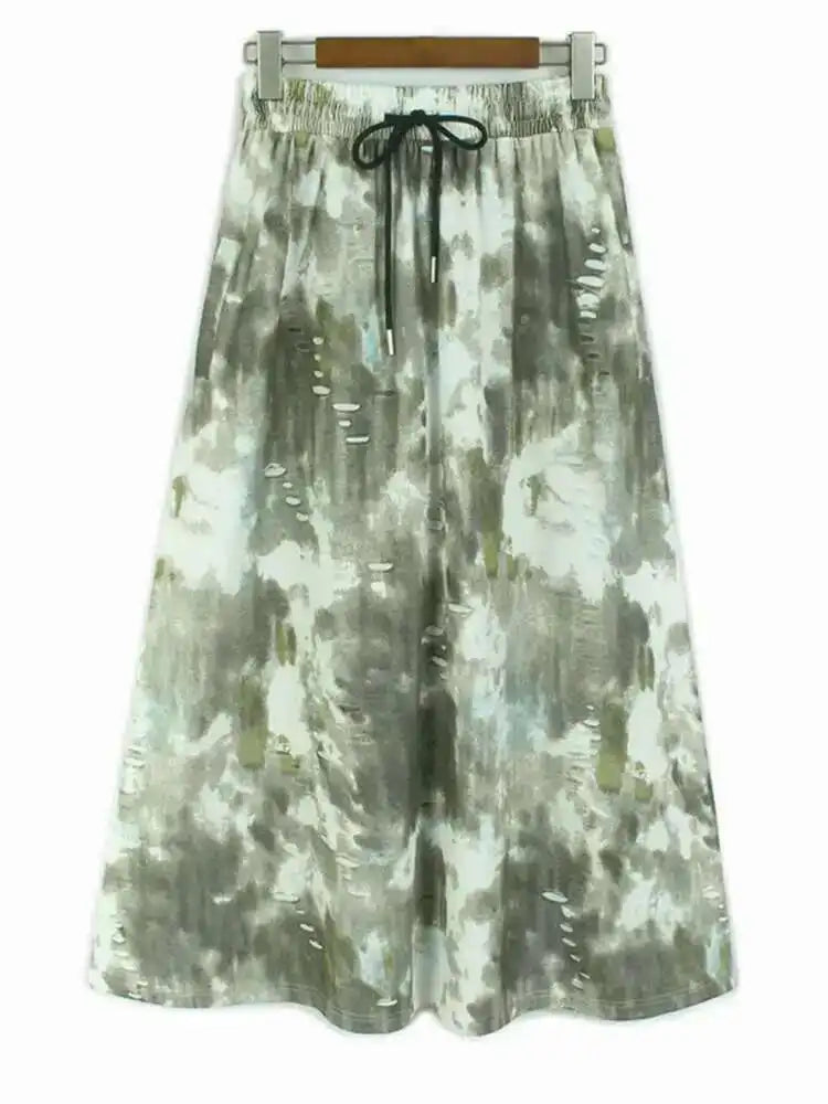 High Elastic Waist Blue Back Denim Tie Dye A-line Design Half-body Skirt Women Fashion Tide New Spring Autumn 2025 1DH9320