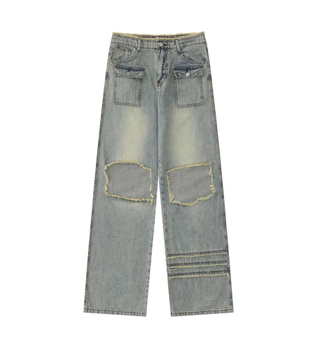 Men's Jeans New American Style Hole Design Personality Graident Color Straight Leg Stylish Male Summer Trousers 9W1967