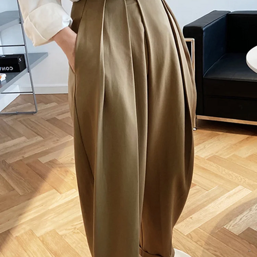 Load image into Gallery viewer, Casual Pants For Female High Waist Loose Solid Color Fold Pleated Women&#39;s Trousers Fashion Autumn
