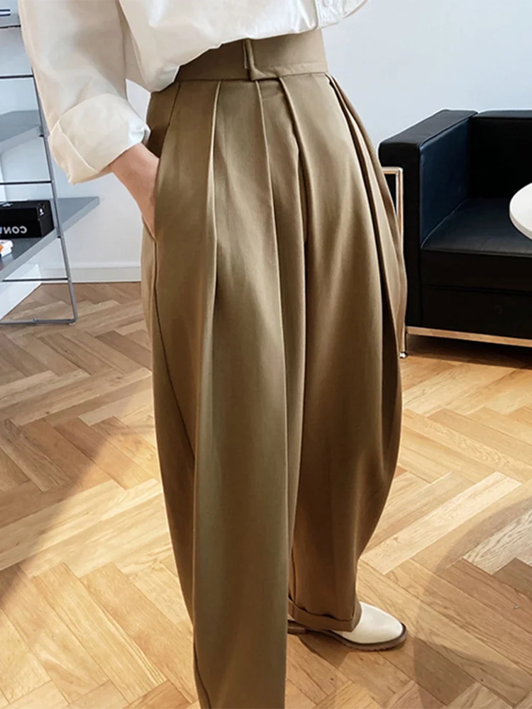 Casual Pants For Female High Waist Loose Solid Color Fold Pleated Women's Trousers Fashion Autumn