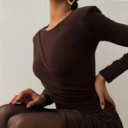 Load image into Gallery viewer, Long Sleeve Draped Ruched Sexy Maxi Dress For Women Gown Fashion Solid O Neck Bodycon Club Elegant Mini Dress Vestido
