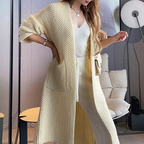 Load image into Gallery viewer, Rose Red Pocket Big Size Knitting Cardigan Sweater V-Neck Long Sleeve Women New Fashion Tide Autumn Winter 2023 C-072
