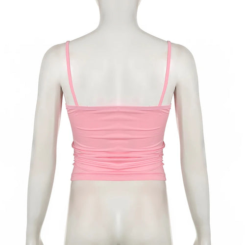 Load image into Gallery viewer, Strap Pink Y2K Aesthetic Sexy Tops Slim Lace Patched Camisole Fashion Chic Bow 2000s Aesthetic Summer Crop Top Kawaii
