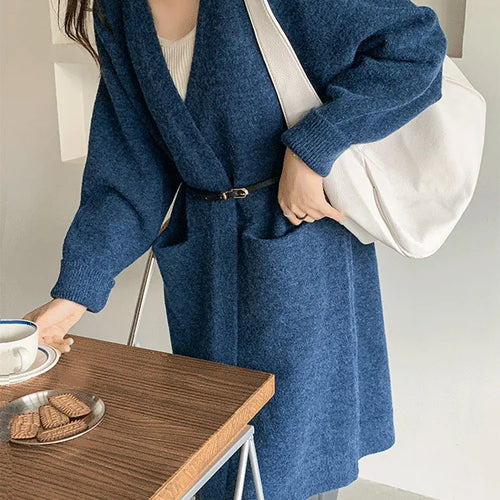 Load image into Gallery viewer, Women Solid Color Loose Thick Warm Sweater Cardigan Pocket Ladies Spring Autumn V Neck Knitted Coat Female Casual Tops C-124
