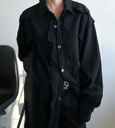 Women Black Burr Irregular Spliced Big Size Blouse New Lapel Long Sleeve Shirt Fashion Tide Spring Autumn 2025 1DH9561