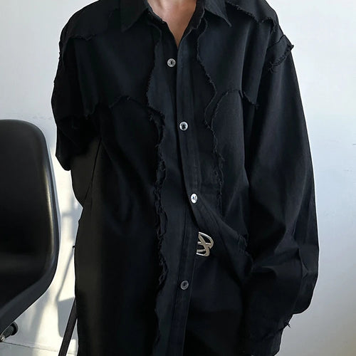 Load image into Gallery viewer, Women Black Burr Irregular Spliced Big Size Blouse New Lapel Long Sleeve Shirt Fashion Tide Spring Autumn 2025 1DH9561
