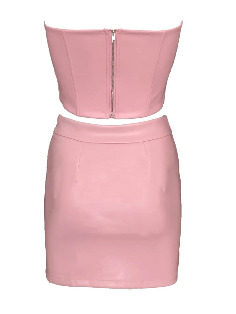 Orange Top And Skirt Set Sexy Corset Top Cropped And Leather Dress Strapless Top Birthday Dress For Women 2022