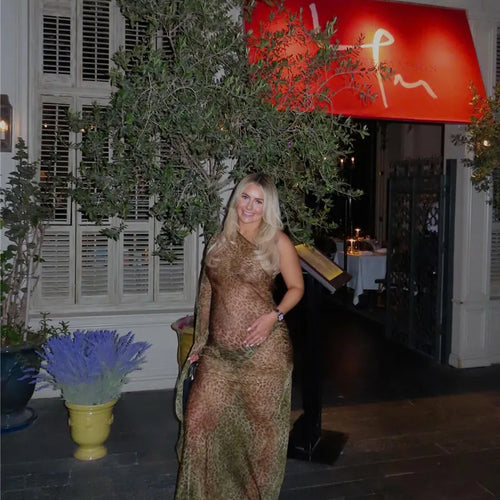 Load image into Gallery viewer, One Shoulder Leopard Print Maxi Dress Women Inclined Shoulder Backless Beach Holiday Vacation Club Sexy Long Dress
