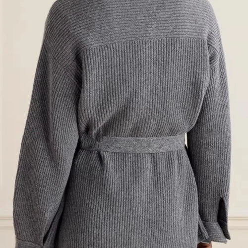 Load image into Gallery viewer, Loose Spliced Buttons Knit Jackets for Women Lapel Long Sleeves Patchwork Lace Up Casual Jacket Female Clothing New
