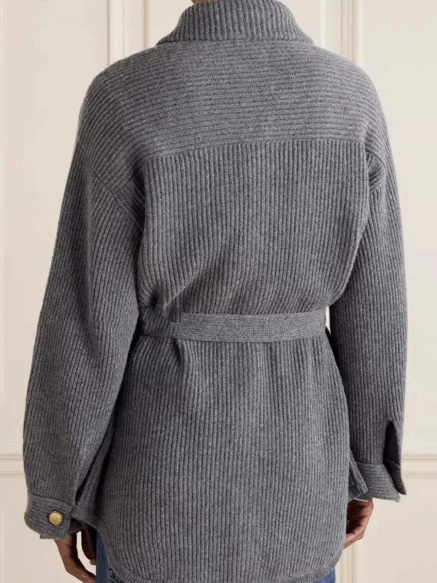 Loose Spliced Buttons Knit Jackets for Women Lapel Long Sleeves Patchwork Lace Up Casual Jacket Female Clothing New