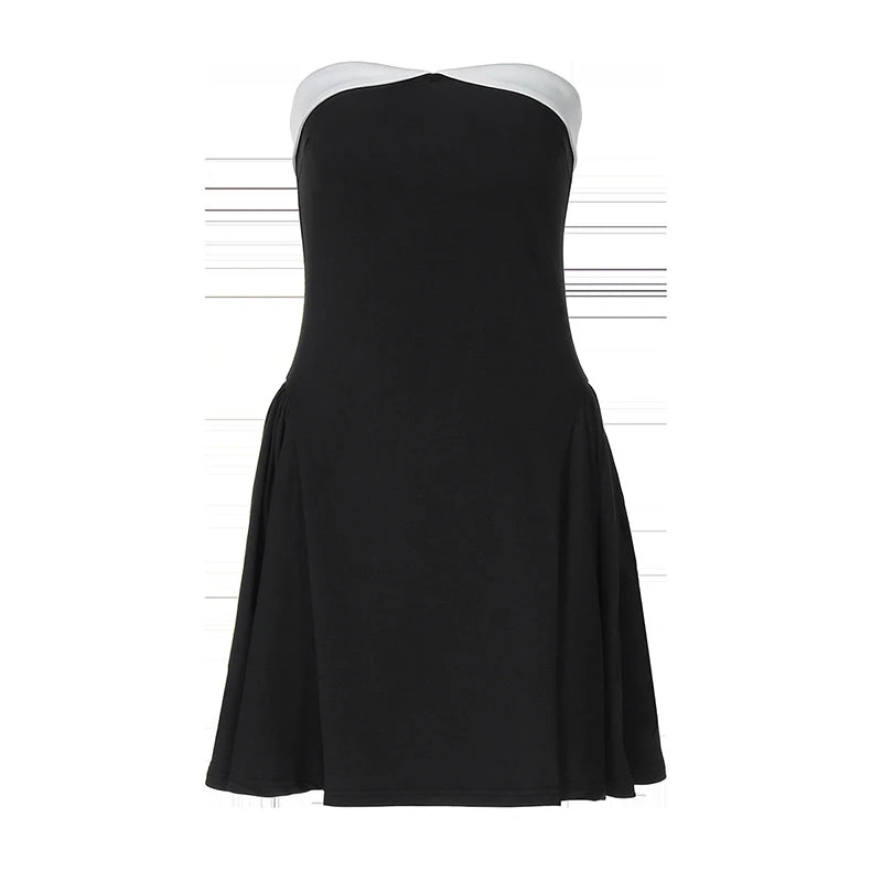 Sexy Sleeveless Patchwork Off-shoulder Backless Strapless Mini Dress For Women Solid Zipper Slim Sexy Club Party Dress