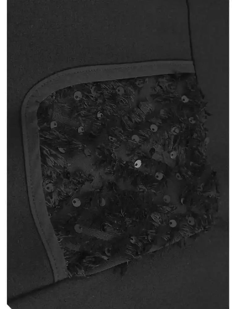 Women Black Sequins Spliced Big Size Midi Vest Dress New V-Neck Sleeveless Fashion Tide Spring Autumn 2025 1DH9971