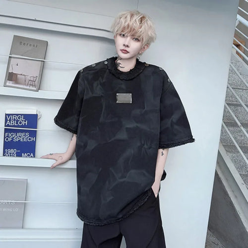 Load image into Gallery viewer, Men's Short Sleeve T-shirt New Summer Round Neck Spray Painted Metal Edge Decoration Male T-shirts Tie-dyed Top 9W1502
