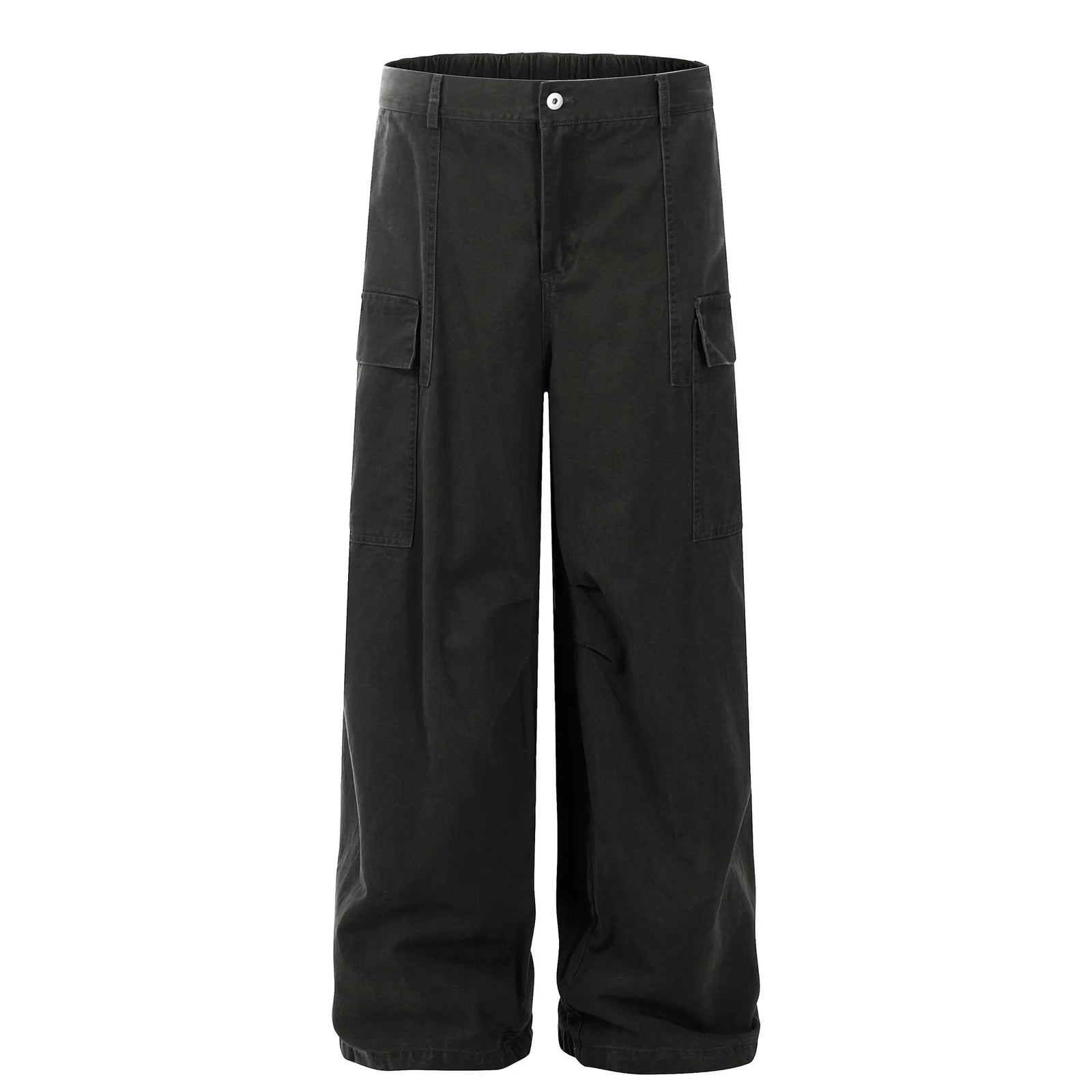 American Style Men's Cargo Pants Large Pockets Straight Thick Half Elastic Waist Straight Leg Loose Male Trousers 9C9250