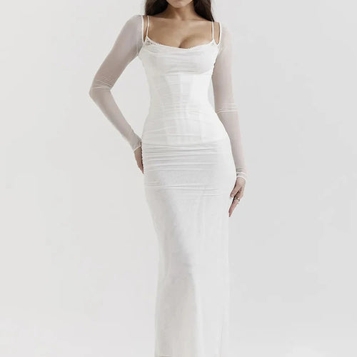 Load image into Gallery viewer, Elegant Sheer Long Sleeve Sexy Maxi Dress For Women Fashion Mesh Strapless Backless Club Party Sexy Long Dress New

