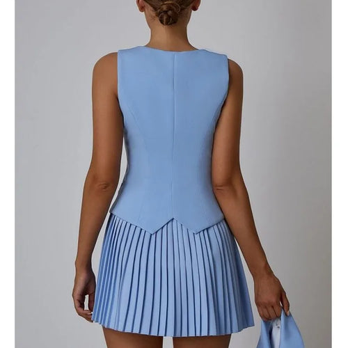 Load image into Gallery viewer, Fashion Suit Vest Pleated Short Skirt Two Piece Set Women&#39;s Slim Button Tight Set Female Summer New 2024 Street Clothing
