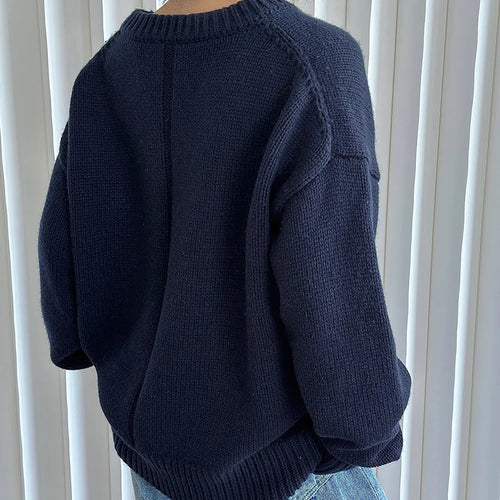 Load image into Gallery viewer, 50% Wool Thick Big Size Knitting Sweater V-Neck Long Sleeve Women Pullovers New Fashion Tide Spring Autumn 2025 1DH7319
