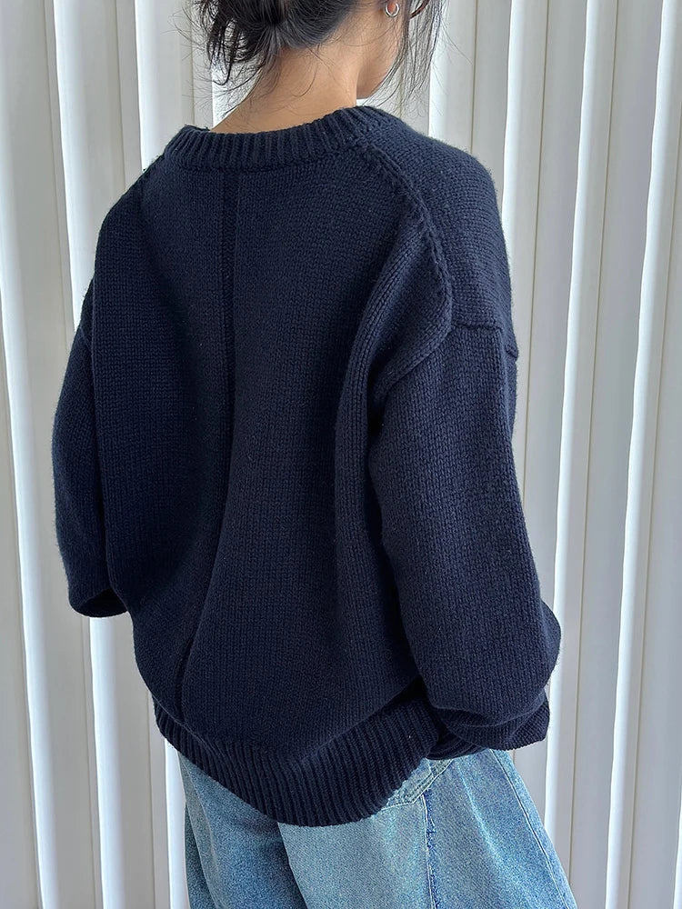 50% Wool Thick Big Size Knitting Sweater V-Neck Long Sleeve Women Pullovers New Fashion Tide Spring Autumn 2025 1DH7319