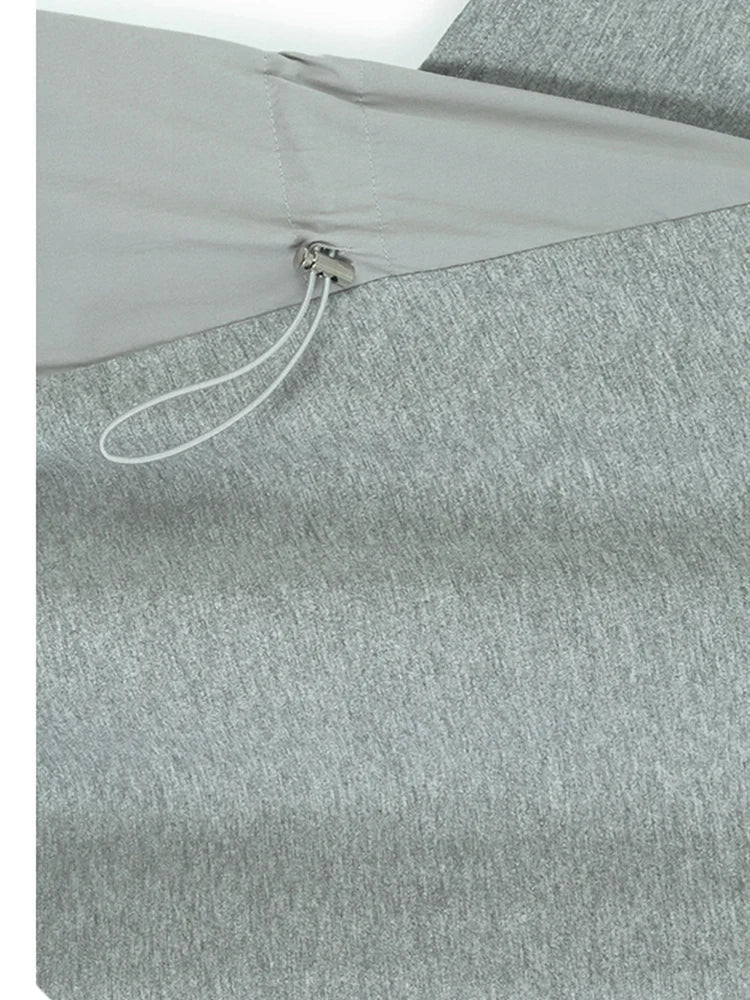 Women Gray Drawstring Pocket Big Size Midi Dress New Round Neck Short Sleeve Fashion Tide Spring Summer 2025 1DJ1193