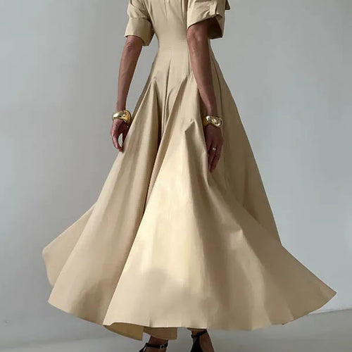 Load image into Gallery viewer, Summer Autumn khaki Shirts Maxi Dresses for Woman 2025 New Lapel Neck Buttoned Elegant Vintage A-line Long Dress Women
