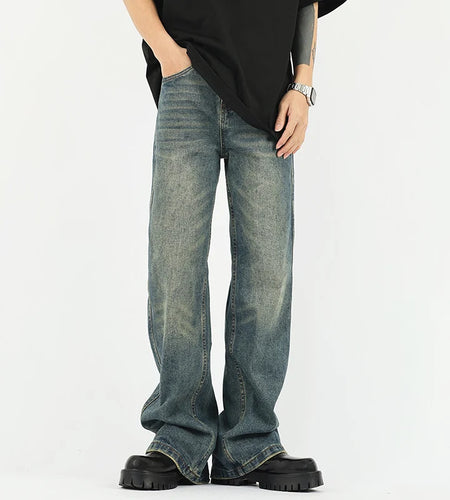 Trendy Male Jeans New Spring American Streetwear Solid Color Loose Straight Full Length Denim Pants Male Bottoms 9W1288