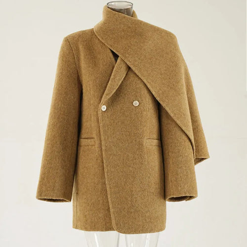 Load image into Gallery viewer, Khaki Big Size Thick Warm Woolen Coat New Scarf Collar Long Sleeve Women Jacket Fashion Tide Autumn Winter 2025 CPDB258
