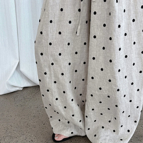 Load image into Gallery viewer, High Elastic Waist Linen Dot Embroidery Wide Leg Long Pants New Trousers Women Fashion Tide Spring Autumn 2025 1DJ1548
