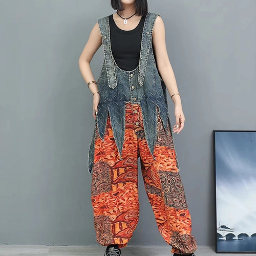 Load image into Gallery viewer, High Waist Blue Denim Irregular Printed Casual Overalls Jeans New Women Trousers Fashion Tide Spring Autumn 2025 1DJ1350
