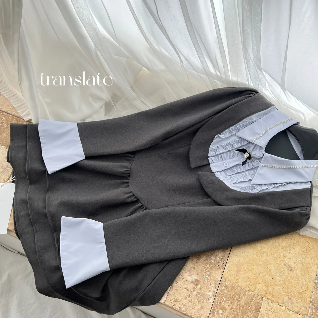 French 2025 Women Grey Patchwork Elegant Long Sleeved Button High Waist Short Dress Spring Autumn College Style Pleated Dresses