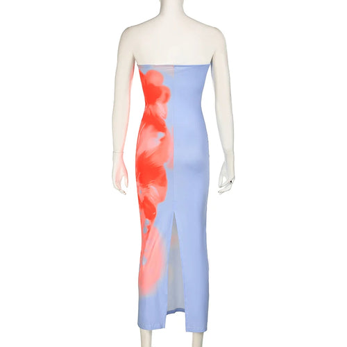 Load image into Gallery viewer, Fashion Elegant Tie Dye Holidays Long Dress Strapless Split Bodycon Club Party Sexy Summer Dresses Women Beach Print
