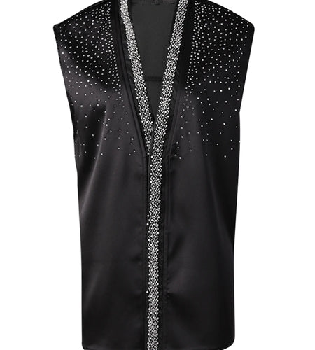 Women Pearl Nailed Rhinestones Elegant Big Size Blouse New V-neck Sleeveless Shirt Fashion Tide Spring Summer 2025 CPG306