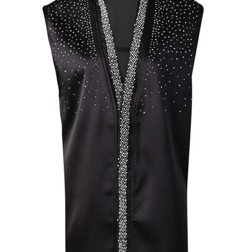 Load image into Gallery viewer, Women Pearl Nailed Rhinestones Elegant Big Size Blouse New V-neck Sleeveless Shirt Fashion Tide Spring Summer 2025 CPG306
