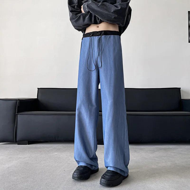 Men's New American Handsome Suit Pants Lace-up Contrasting Color Trendy Full Length Male Trousers Spring 2025 9W1397