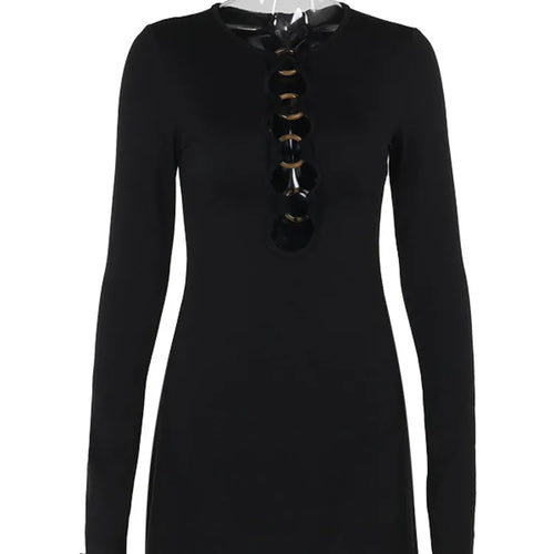 Load image into Gallery viewer, Hollow Out Long Sleeve Sexy Mini Dress For Women Robe Autumn New Black O Neck Club Party Sexy Dress Elegant Clubwear

