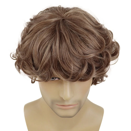 Load image into Gallery viewer, Synthetic Curly Men Wig Short Brown Hair Businessmen Curly Haircut Man Guys Natural Hairstyle The Summer Outfits Cosplay Costume
