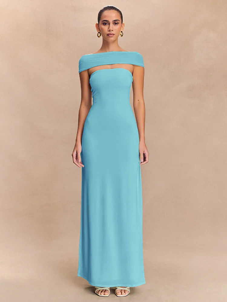 Off-shoulder Strapless Sexy Maxi Dress Women Gown Fashion  Sleeveless Backless High Waist Split Club Party Long Dress