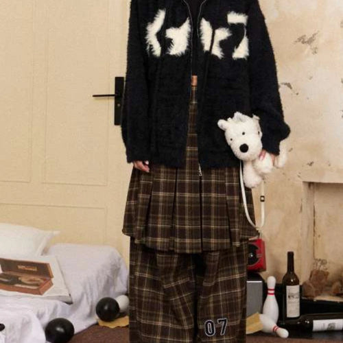 Load image into Gallery viewer, Y2k Aesthetic Casual Jacquard Cardigan Coats Autumn Oversized Knitted Vintage Sweaters Hooded Streetwear Women Grunge Sweater
