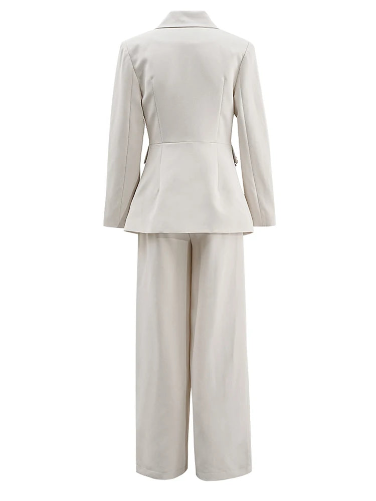 Apricot Flower Blazer Wide Leg Pants Two Piece Suit New Lapel Long Sleeve Women Fashion Tide Spring Autumn 2025 3WM838