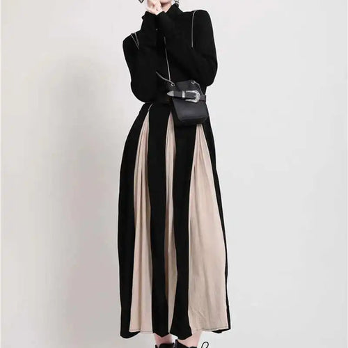 Load image into Gallery viewer, Women Black White Contrast Color Long Dress New Turtleneck Long Sleeve Loose Fit Fashion Tide Autumn Winter 2025  1DD2153
