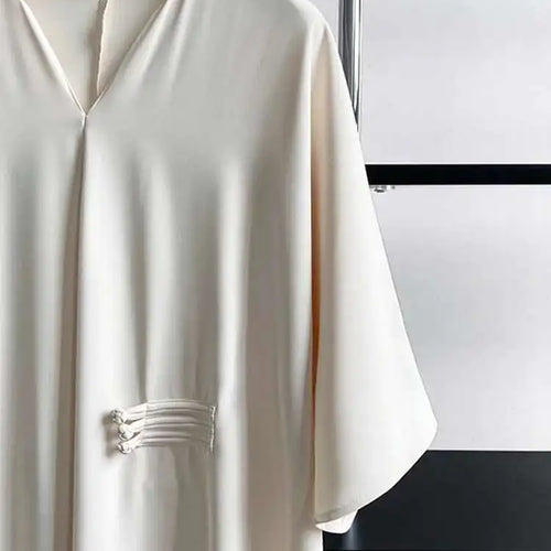 Load image into Gallery viewer, Women Black Buckle Long Elegant Dress New Round Neck Three-quarter Sleeve Loose Fit Fashion Spring Autumn 2025 1DE7880
