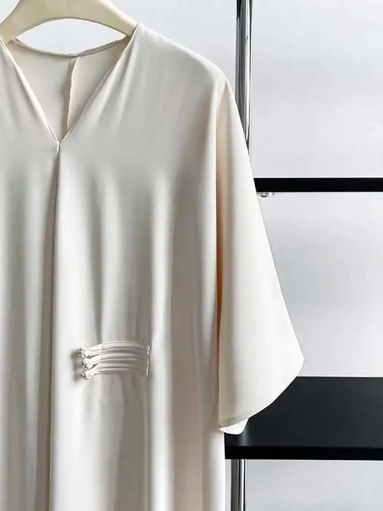 Women Black Buckle Long Elegant Dress New Round Neck Three-quarter Sleeve Loose Fit Fashion Spring Autumn 2025 1DE7880