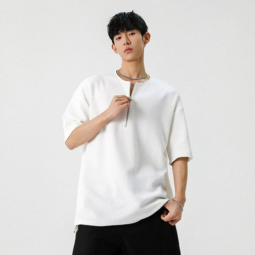 Load image into Gallery viewer, Male T-shirt New American Style Half Zippper Solid Color Short Sleeved T-shirts Casual Loose Trendy Men Summer 9W1294
