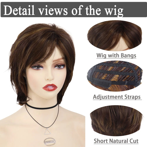 Load image into Gallery viewer, Synthetic Hair Woman Wig Short Natural Wig with Bangs Mix Brown Wig Old Lady Costume Mommy Wigs for Daily Halloween
