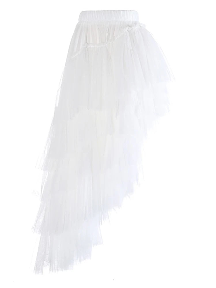 High Elastic Waist Blue Irregular Mesh Layers Cake Half-body Skirt Women Fashion Tide New Spring Autumn 2025 1DH9418