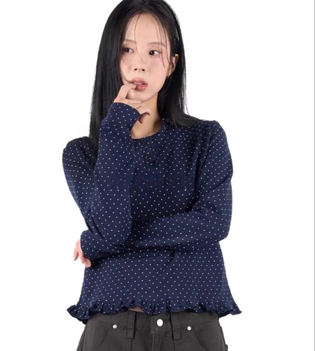 Ropa Mujer Vintage Woman T Shirts Sweet Peter Pan Collar Long Sleeve Tees Korean Cute Camisetas Chic Casual Tshirt Y2k Tops