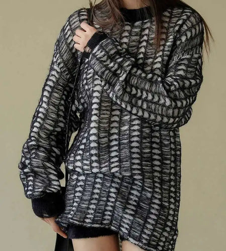 Blue Thin Hollow Out Knit Sweater Round Neck Long Sleeve Women Pullovers New Fashion Tide Spring Autumn 2025 1DH4489